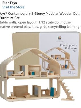 Contemporary 2-Storey Modular Wooden Dollhouse with Furniture by PlanToys